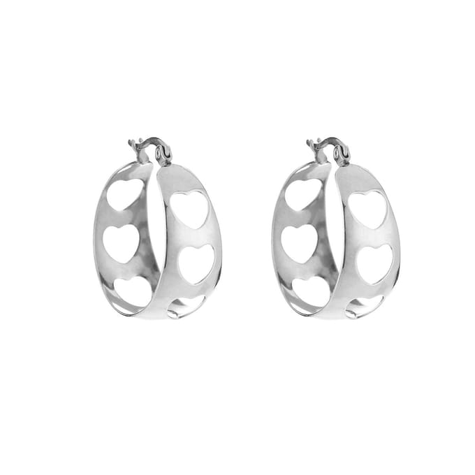 Bijoutheek Oorringen Hoop breed hartjes Zilver