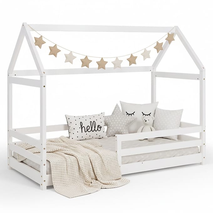 Homestyle4u Kinderbed 80x160 cm - Huisbed - Vloerbed - Wit