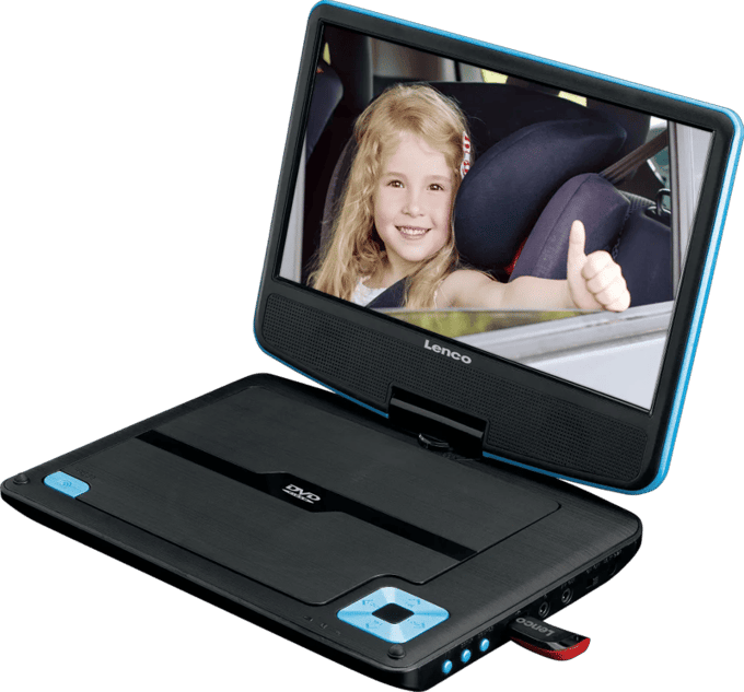 Lenco DVP-910BL - Portable 9" DVD player with USB headphones and mounting bracket - Blue/Black