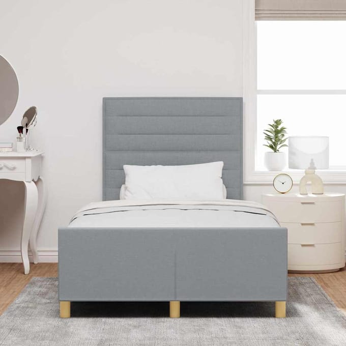 vidaXL - Bedframe - met - hoofdeinde - Lichtgrijs - 120 - x - 190 - cm - Stof