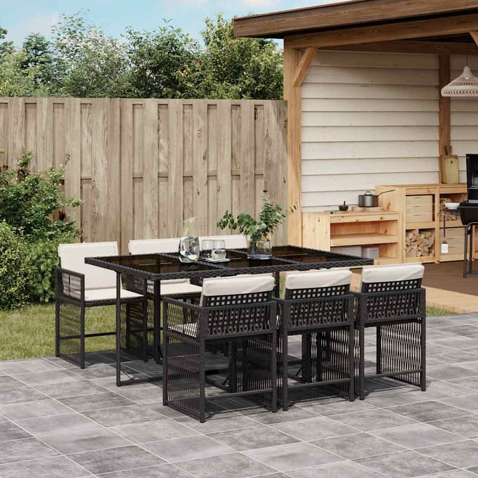 vidaXL - 7-delige - Tuinset - met - kussens - poly - rattan - zwart