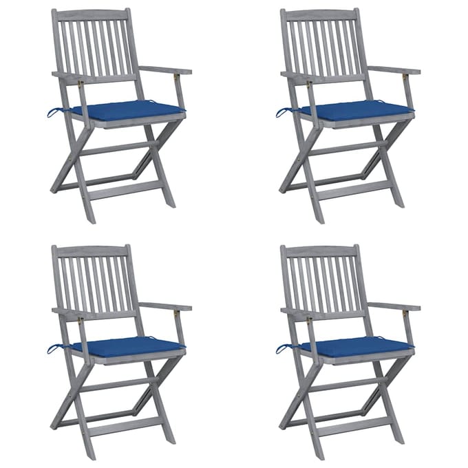 vidaXL - Set - van - 4 - klapstoelen - met - kussens, - gemaakt - van - massief - acaciahout.
