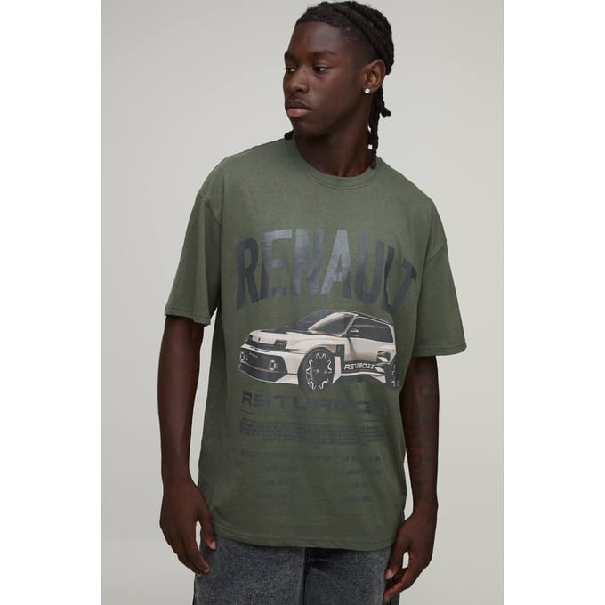 Oversized Renault Licentie Print T-shirt | Khaki | Size Medium