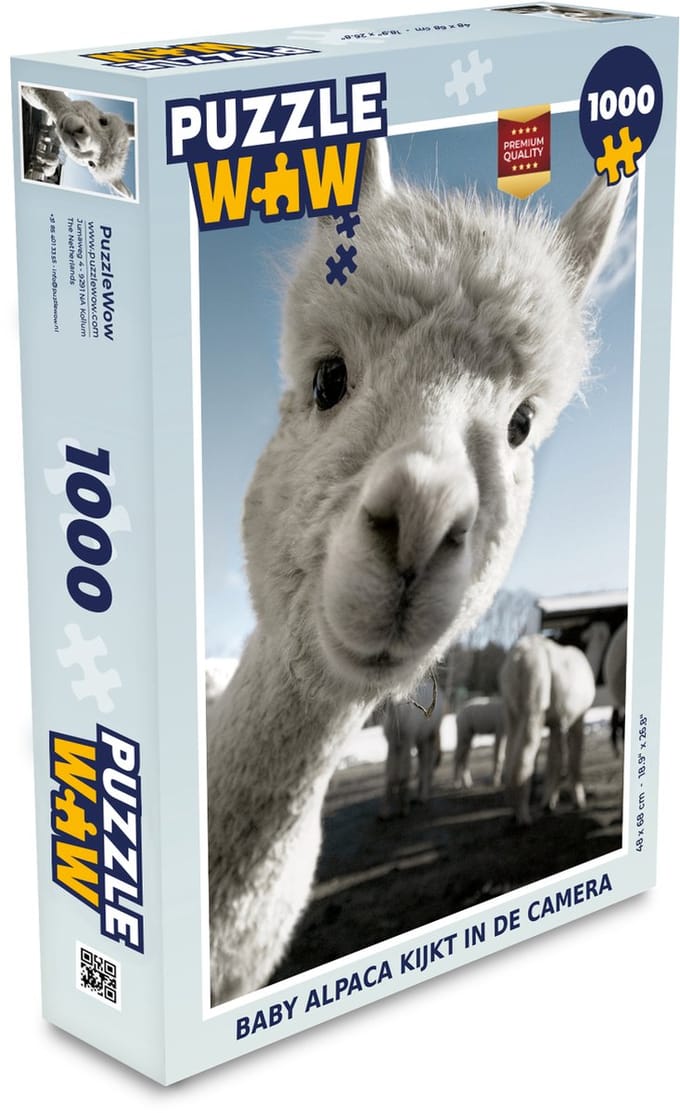 Puzzel Alpaca - Dier - Wit - Legpuzzel - Puzzel 1000 stukjes volwassenen