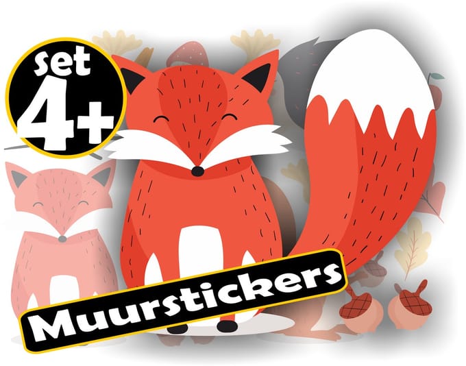 Vos, eekhoorn en egel muurstickers