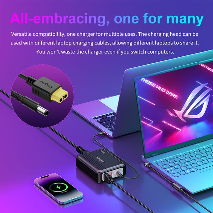 330W GaN-laptoplader, XT60 naar DC-kabeladapter, compatibel met Lenovo, ASUS, Dell, Alienware, HP, Acer, MSI, Razer, Xiaomi