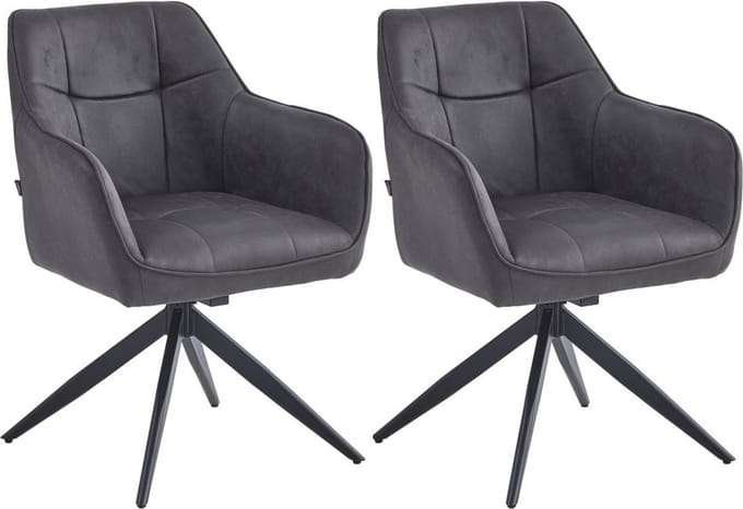 Colenis® - Lungo Eetkamerstoel - Set Van 2 - Antraciet - Microfiber Stof - Microvezel - Industrieel - 180°