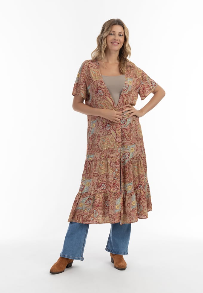 usha Kimono Dames Bordeaux veelkleurig