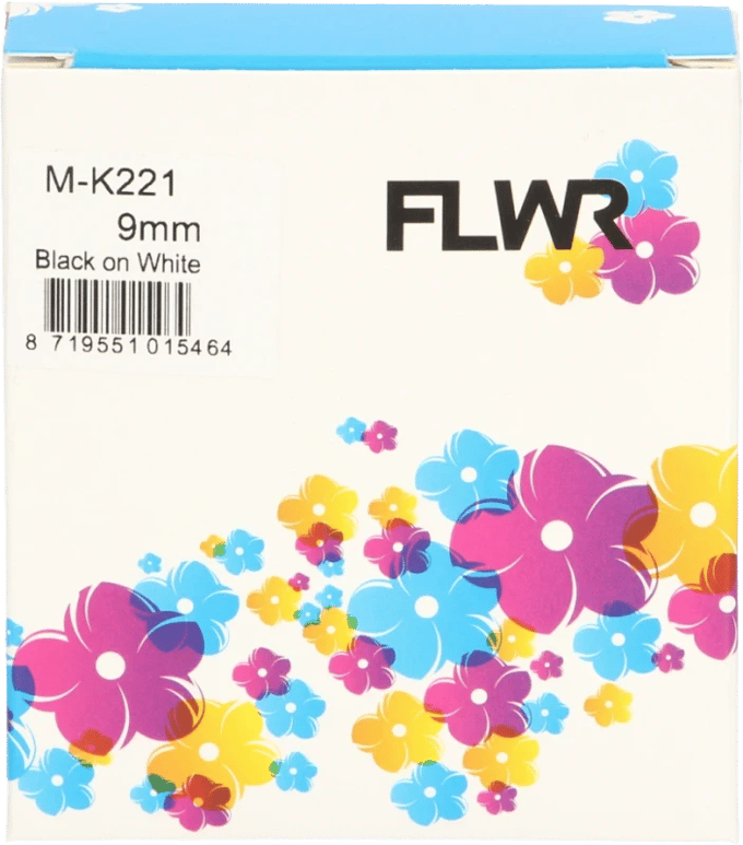 FLWR - Printetiket / m-K221 / Zwart op Wit - Geschikt voor Brother