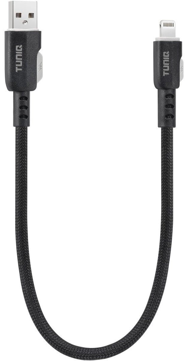 TUNIQ USB A naar Lightning Kabel 30cm - Snelladen - Gevlochten - Zwart