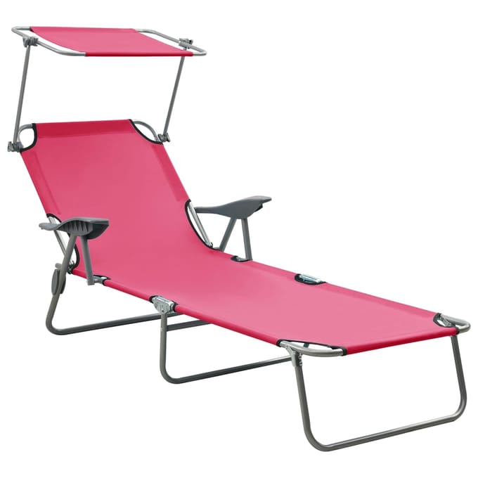 vidaXL - Ligbed - met - luifel - staal - roze