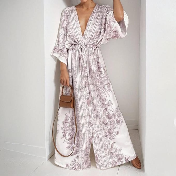 Lente Nieuwe Dames Retro Print Temperament Elegant V-hals Strappy Jurk M