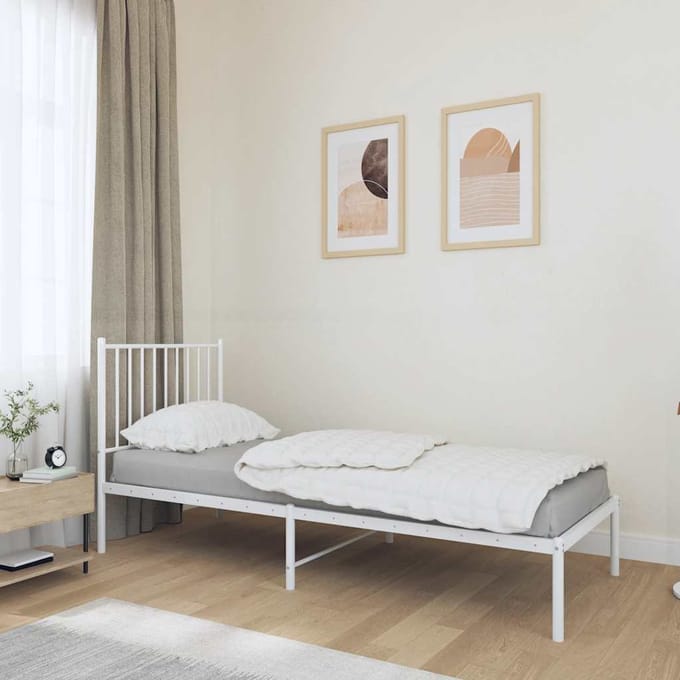 vidaXL - Bedframe - met - hoofdbord - zonder - matras - metaal - wit - 75x190 - cm