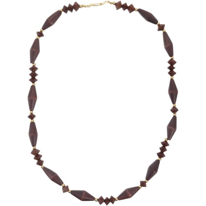 Behave – Houten kralenketting – Donkerbruin – 55 cm – Geschenkzakje