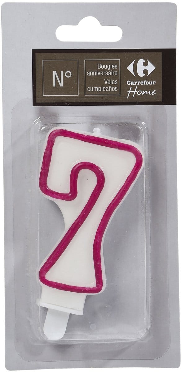 Verjaardagskaars cijfer 7 rood-wit/goud-wit/blauw-wit/roze-wit