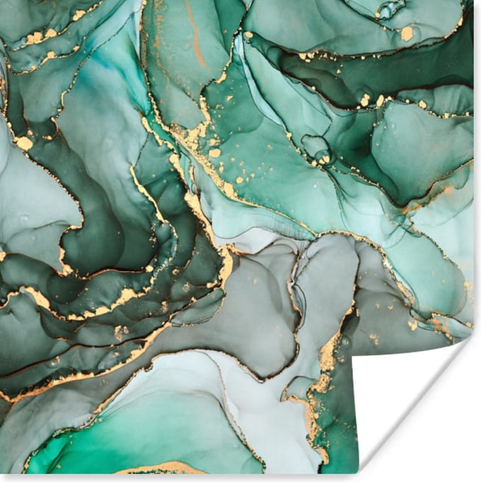 Poster Goud - Marmer - Groen - Luxe - Marmerlook - Grijs - 30x30 cm