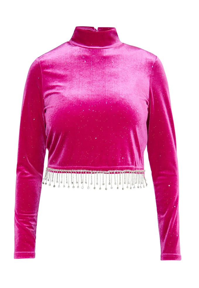Faina Glittershirt van stretchfluweel Dames roze