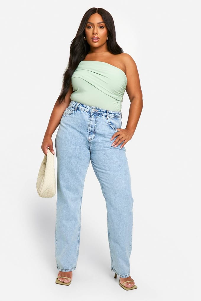 boohoo Dames Plus Geruched Side Geruched Bardot-bodysuit | Verstandig | Maat: 56