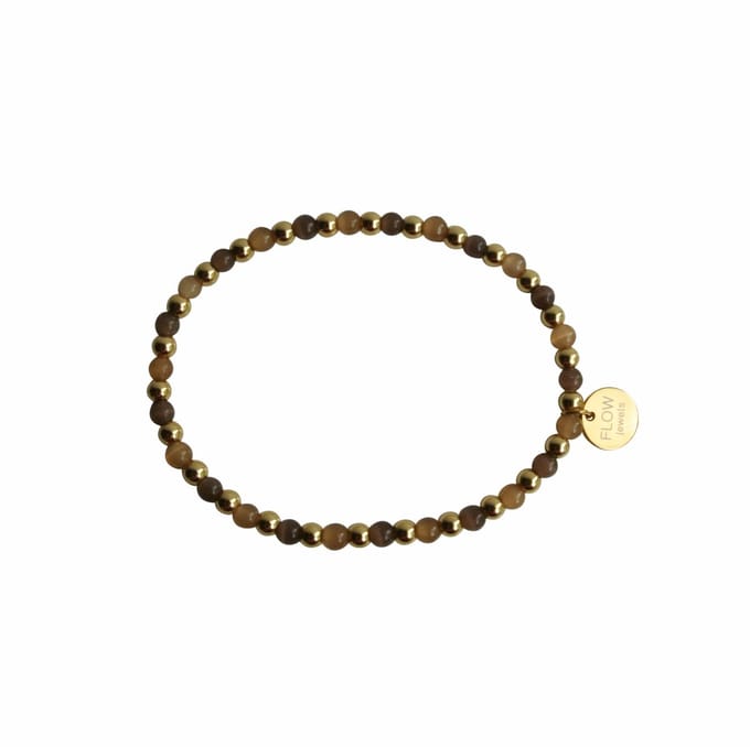 FlowJewels - armband - staal - cats eye - goudkleurig - elastisch