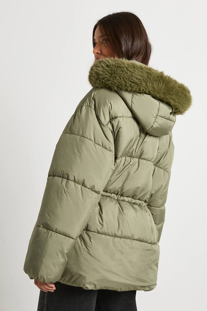 boohoo Dames Parka met nepbontaccent | Khaki | Maat: 8