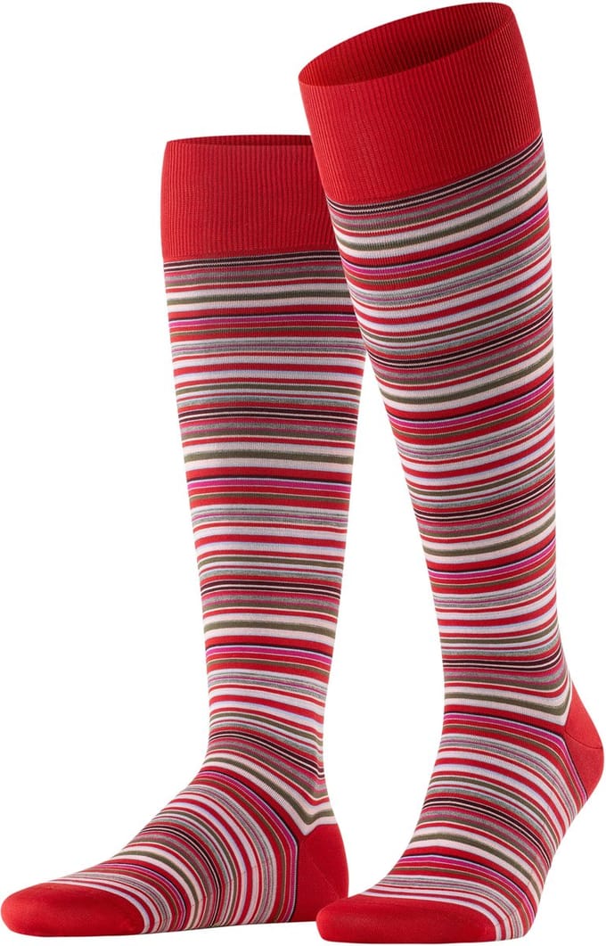 FALKE Microblock fijn elegant heldere kleuren katoen kniekousen heren rood - maat 39-40