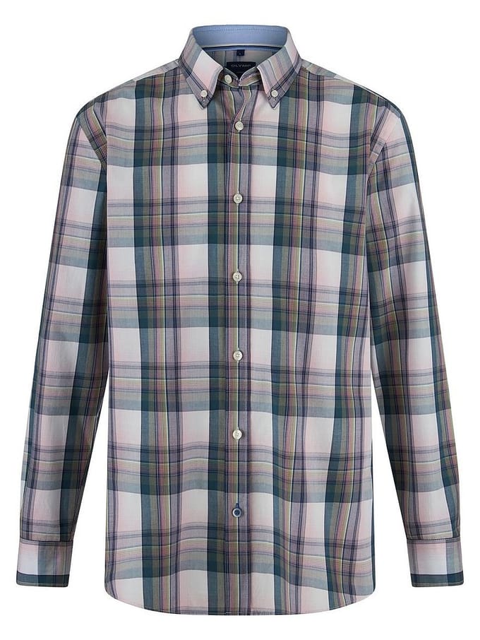 OLYMP Casual Overhemd, Regular Fit, Button-down, Olijfgroen