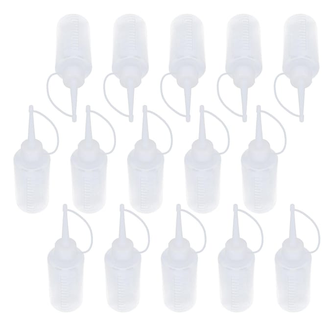Lot de 15 bidons d'huile vides pour machine à coudre, 120 ml, avec bec pointu et couvercle white