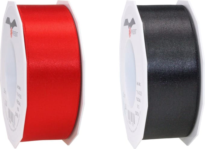 Glorex hobby - Satijn cadeau sierlint zwart en rood 25 meter x 0.4 cm