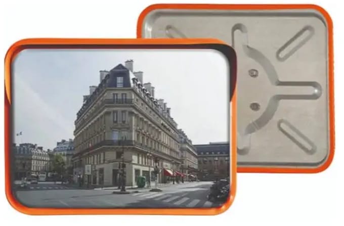 Verkeersspiegel rechthoekig - oranje - RVS materiaal | 80 x 60 cm