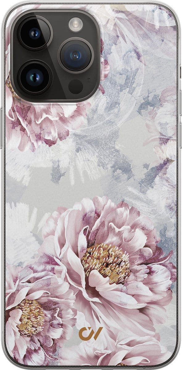 Hoesje geschikt voor Apple iPhone 14 Pro Max - Floral Print - - Beige - Apple - Casevibes