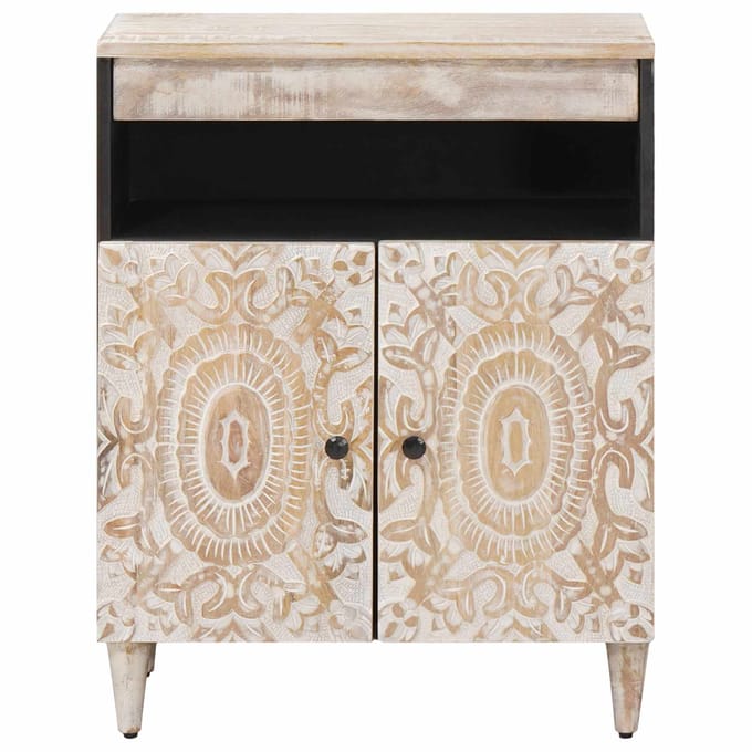 vidaXL - Dressoir - met - opslag - Wit - 60 - x - 33,5 - x - 75 - cm - Massief - Mango - Hout