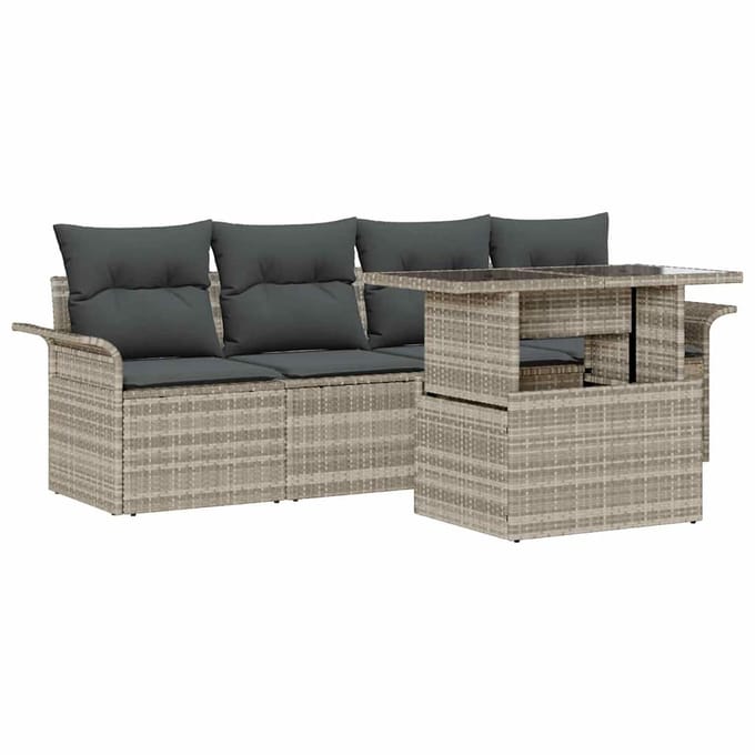 vidaXL - Tuinbank - Set - 5 - st - Lichtgrijs - poly - rattan