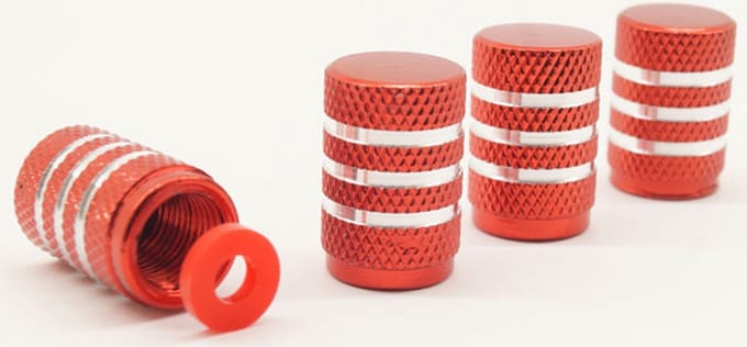 Schrader (auto) ventiel - Rood aluminium gestreept met afdichting