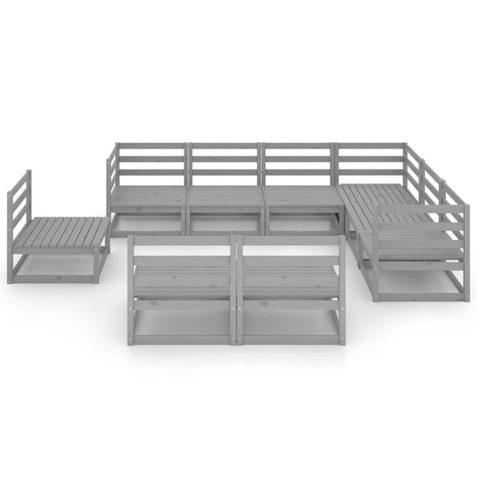 vidaXL - 9-delige - Loungeset - massief - grenenhout - grijs