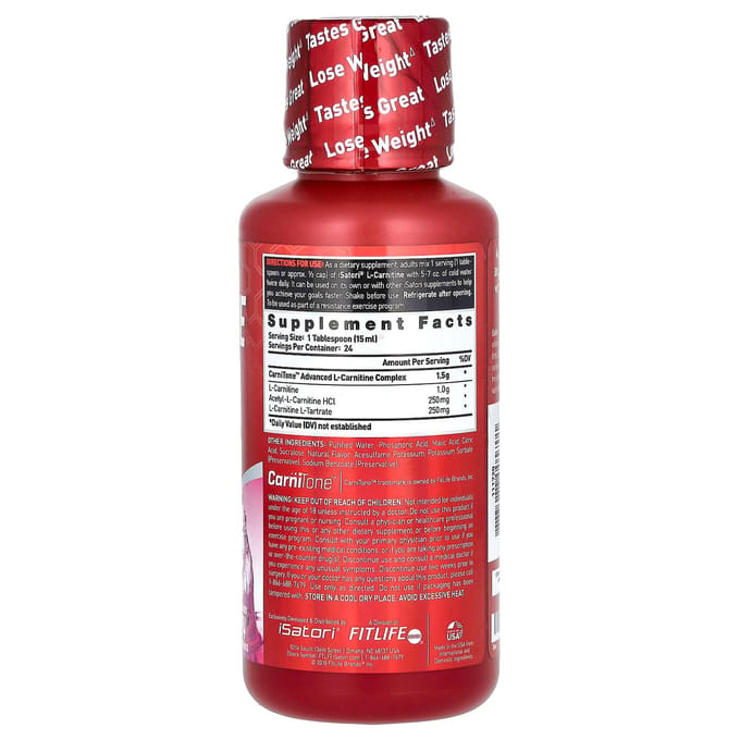 Isatori, L-Carnitine, préparation liquide pour boisson cétogène, limonade rose, 350 ml (360ml)