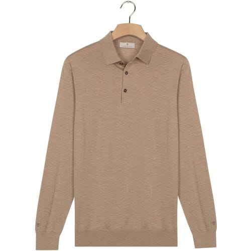 Thomas Maine Trui Polo Pullover Long Sleeve Merino Wool Single Knit Licht Beige / male