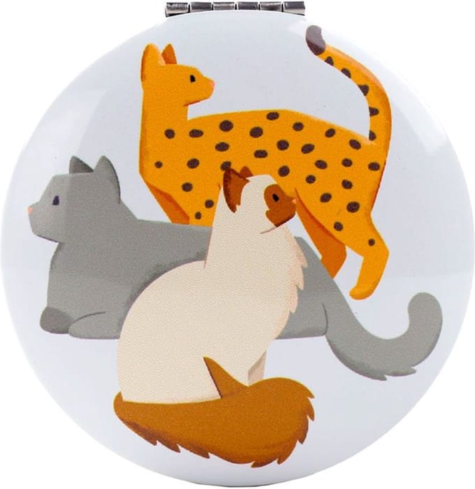 Spiegeltje Make-Up Compact Klep - Feline Fine Cats - Beige - 6.5x6.5x1cm
