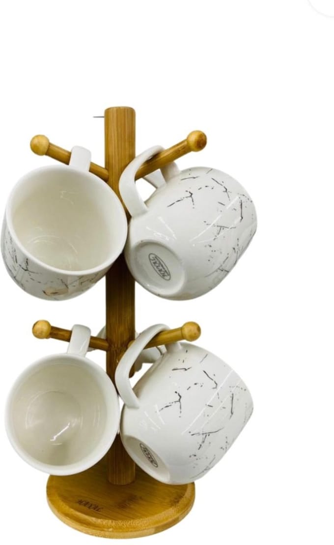 7-Delige Mokken set Marmer Design Wit / Zilver