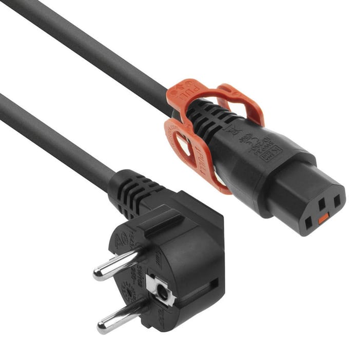 ACT Netsnoer Schuko CEE 7/7 male (haaks) - C13 IEC Lock+ zwart 2 m, EL332S AK5151