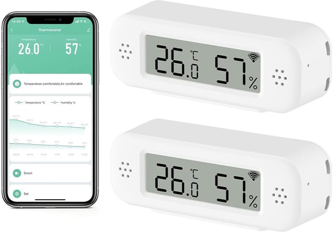 Draadloze Wifi Thermometer en Hygrometer Binnen met Display en App Melding | 2 Stuks