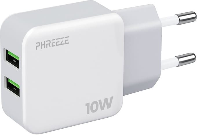 Dubbele usb adapter - Oplader 2 poorten - 10w (5v/2a) - Usb stekker - Usb lader - Phreeze