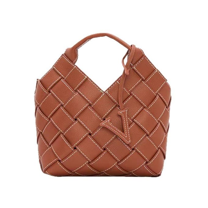 Luxe, Niche Ontwerp, Modieuze Handtas met Schouderband, Handgemaakte Geweven Leren Tas brown