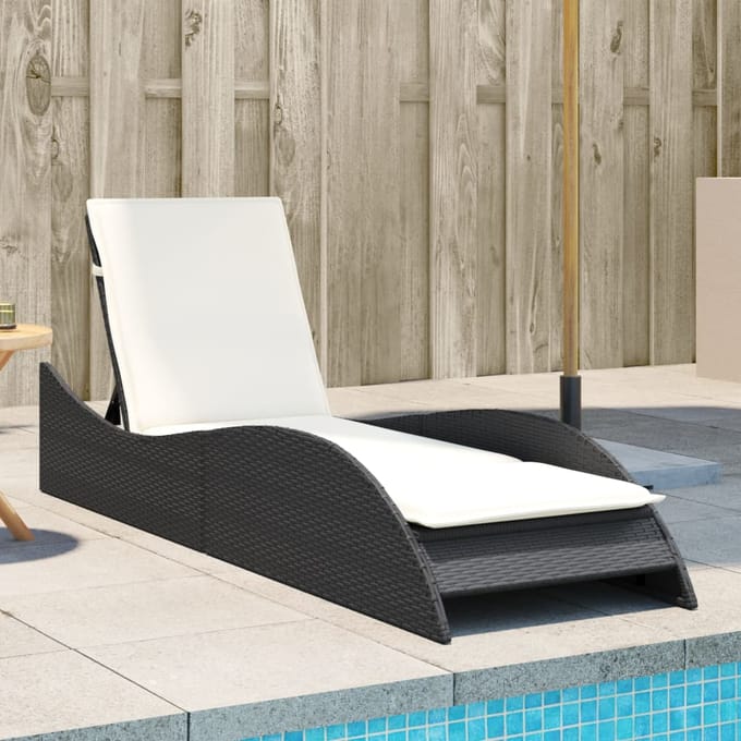 vidaXL - Ligbed - met - kussen - 60x205x73 - cm - poly - rattan - zwart