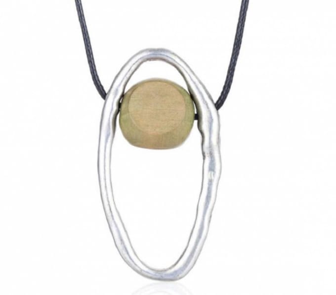 ketting - Mona-metaal -hout groen allergievrij-Charme Bijoux
