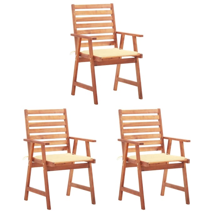 vidaXL - Tuinstoelen - 3 - st - met - kussens - massief - acaciahout