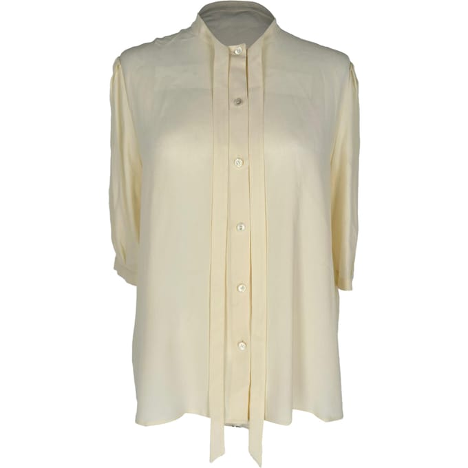 Celine Vintage Blouse met ingebouwde strik in pastelgeel acetaat