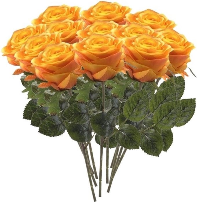 Emerald Kunstbloem roos Simone - 12x - geel/oranje - 45 cm - decoratie bloemen