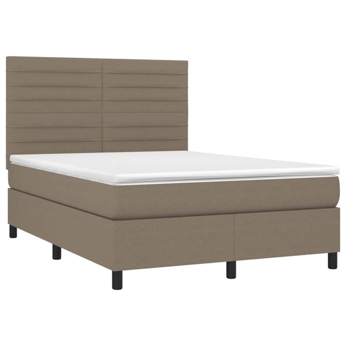 vidaXL - Boxspring - met - matras - en - LED - stof - taupe - 140x200 - cm