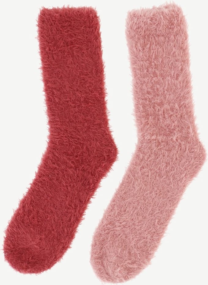 Basset - 2 Pack - Fluffy Homesocks - Kleur: SoftPink/Coral - One Size