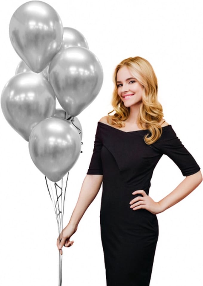 7 x ballonnen, platina (chrome)  echte zilver 12" (30cm)